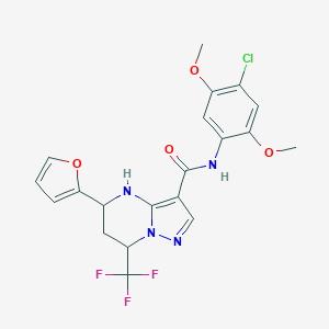 molecular formula C20H18ClF3N4O4 B376491 N-(4-chloro-2,5-dimethoxyphenyl)-5-(2-furyl)-7-(trifluoromethyl)-4,5,6,7-tetrahydropyrazolo[1,5-a]pyrimidine-3-carboxamide 