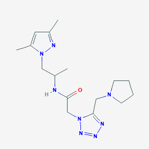 molecular formula C16H26N8O B3765070 N-[2-(3,5-dimethyl-1H-pyrazol-1-yl)-1-methylethyl]-2-[5-(1-pyrrolidinylmethyl)-1H-tetrazol-1-yl]acetamide 