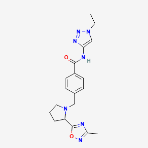 molecular formula C19H23N7O2 B3765193 N-(1-ethyl-1H-1,2,3-triazol-4-yl)-4-{[2-(3-methyl-1,2,4-oxadiazol-5-yl)pyrrolidin-1-yl]methyl}benzamide 