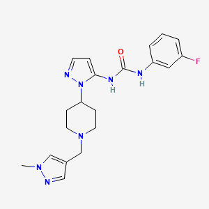 molecular formula C20H24FN7O B3765269 N-(3-fluorophenyl)-N'-(1-{1-[(1-methyl-1H-pyrazol-4-yl)methyl]-4-piperidinyl}-1H-pyrazol-5-yl)urea 