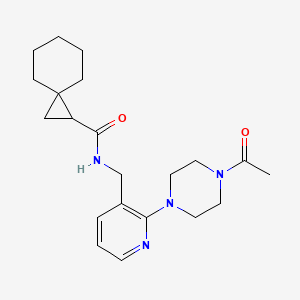 molecular formula C21H30N4O2 B3765283 N-{[2-(4-acetyl-1-piperazinyl)-3-pyridinyl]methyl}spiro[2.5]octane-1-carboxamide 