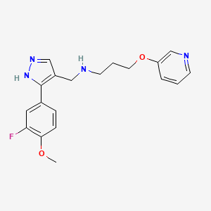 molecular formula C19H21FN4O2 B3765541 N-{[3-(3-fluoro-4-methoxyphenyl)-1H-pyrazol-4-yl]methyl}-3-(3-pyridinyloxy)-1-propanamine 