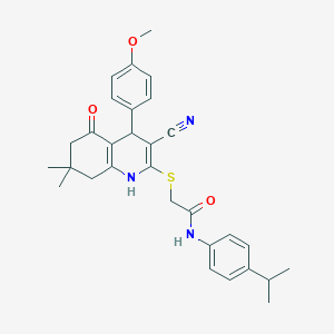 2-[[3-cyano-4-(4-methoxyphenyl)-7,7-dimethyl-5-oxo-1,4,6,8-tetrahydroquinolin-2-yl]sulfanyl]-N-(4-propan-2-ylphenyl)acetamide