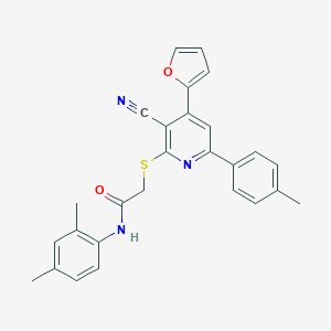 2-((3-cyano-4-(furan-2-yl)-6-(p-tolyl)pyridin-2-yl)thio)-N-(2,4-dimethylphenyl)acetamide