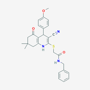 molecular formula C28H29N3O3S B376610 N-benzyl-2-[[3-cyano-4-(4-methoxyphenyl)-7,7-dimethyl-5-oxo-1,4,6,8-tetrahydroquinolin-2-yl]sulfanyl]acetamide CAS No. 380647-13-2