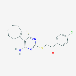 2-[(4-amino-6,7,8,9-tetrahydro-5H-cyclohepta[4,5]thieno[2,3-d]pyrimidin-2-yl)sulfanyl]-1-(4-chlorophenyl)ethanone