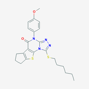 1-(hexylsulfanyl)-4-(4-methoxyphenyl)-7,8-dihydro-6H-cyclopenta[4,5]thieno[3,2-e][1,2,4]triazolo[4,3-a]pyrimidin-5(4H)-one