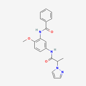 molecular formula C20H20N4O3 B3766332 N-(2-methoxy-5-{[2-(1H-pyrazol-1-yl)propanoyl]amino}phenyl)benzamide 