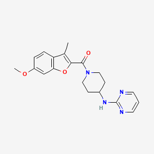 molecular formula C20H22N4O3 B3766379 N-{1-[(6-methoxy-3-methyl-1-benzofuran-2-yl)carbonyl]piperidin-4-yl}pyrimidin-2-amine 