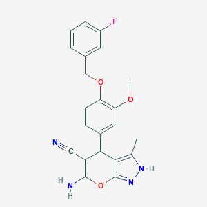 6-Amino-4-{4-[(3-fluorobenzyl)oxy]-3-methoxyphenyl}-3-methyl-1,4-dihydropyrano[2,3-c]pyrazole-5-carbonitrile