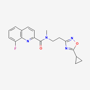 molecular formula C18H17FN4O2 B3766488 N-[2-(5-cyclopropyl-1,2,4-oxadiazol-3-yl)ethyl]-8-fluoro-N-methylquinoline-2-carboxamide 