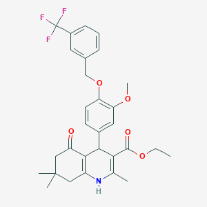 molecular formula C30H32F3NO5 B376654 Ethyl 4-(3-methoxy-4-{[3-(trifluoromethyl)benzyl]oxy}phenyl)-2,7,7-trimethyl-5-oxo-1,4,5,6,7,8-hexahydro-3-quinolinecarboxylate 