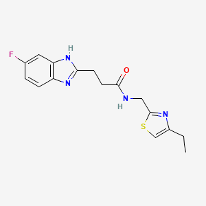 molecular formula C16H17FN4OS B3766679 N-[(4-ethyl-1,3-thiazol-2-yl)methyl]-3-(5-fluoro-1H-benzimidazol-2-yl)propanamide 