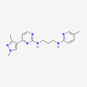 molecular formula C18H23N7 B3767104 N-[4-(1,3-dimethyl-1H-pyrazol-4-yl)pyrimidin-2-yl]-N'-(5-methylpyridin-2-yl)propane-1,3-diamine 