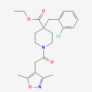 molecular formula C22H27ClN2O4 B3767321 ethyl 4-(2-chlorobenzyl)-1-[(3,5-dimethyl-4-isoxazolyl)acetyl]-4-piperidinecarboxylate 