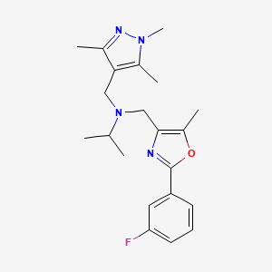 molecular formula C21H27FN4O B3767453 N-{[2-(3-fluorophenyl)-5-methyl-1,3-oxazol-4-yl]methyl}-N-[(1,3,5-trimethyl-1H-pyrazol-4-yl)methyl]-2-propanamine 