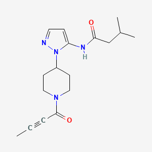 molecular formula C17H24N4O2 B3767506 N-{1-[1-(2-butynoyl)-4-piperidinyl]-1H-pyrazol-5-yl}-3-methylbutanamide 
