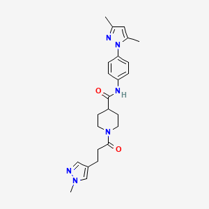 molecular formula C24H30N6O2 B3767637 N-[4-(3,5-dimethyl-1H-pyrazol-1-yl)phenyl]-1-[3-(1-methyl-1H-pyrazol-4-yl)propanoyl]-4-piperidinecarboxamide 