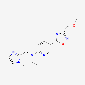 molecular formula C16H20N6O2 B3767767 N-ethyl-5-[3-(methoxymethyl)-1,2,4-oxadiazol-5-yl]-N-[(1-methyl-1H-imidazol-2-yl)methyl]-2-pyridinamine 