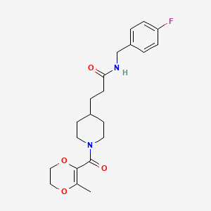 molecular formula C21H27FN2O4 B3767782 N-(4-fluorobenzyl)-3-{1-[(3-methyl-5,6-dihydro-1,4-dioxin-2-yl)carbonyl]-4-piperidinyl}propanamide 