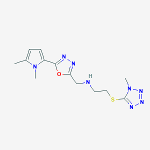 molecular formula C13H18N8OS B3767791 N-{[5-(1,5-dimethyl-1H-pyrrol-2-yl)-1,3,4-oxadiazol-2-yl]methyl}-2-[(1-methyl-1H-tetrazol-5-yl)thio]ethanamine 