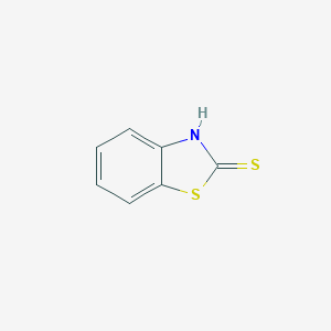 molecular formula C7H5NS2<br>C6H4SNCSH<br>C7H5NS2 B037678 2-Mercaptobenzothiazole CAS No. 118090-09-8