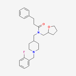 molecular formula C27H35FN2O2 B3768457 N-{[1-(2-fluorobenzyl)-4-piperidinyl]methyl}-3-phenyl-N-(tetrahydro-2-furanylmethyl)propanamide 