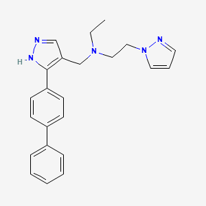 molecular formula C23H25N5 B3768555 N-{[3-(4-biphenylyl)-1H-pyrazol-4-yl]methyl}-N-ethyl-2-(1H-pyrazol-1-yl)ethanamine 