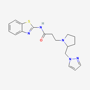 molecular formula C18H21N5OS B3768679 N-1,3-benzothiazol-2-yl-3-[2-(1H-pyrazol-1-ylmethyl)pyrrolidin-1-yl]propanamide 