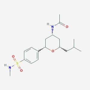 molecular formula C18H28N2O4S B3768733 N-((2S*,4R*,6S*)-2-isobutyl-6-{4-[(methylamino)sulfonyl]phenyl}tetrahydro-2H-pyran-4-yl)acetamide 