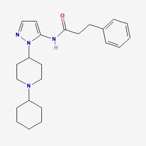 molecular formula C23H32N4O B3768818 N-[1-(1-cyclohexyl-4-piperidinyl)-1H-pyrazol-5-yl]-3-phenylpropanamide 