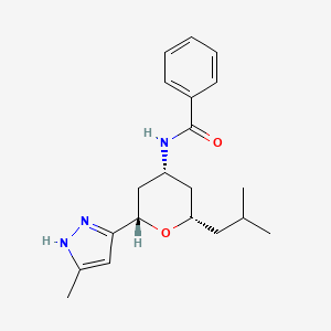 molecular formula C20H27N3O2 B3768856 N-[(2S*,4R*,6S*)-2-isobutyl-6-(3-methyl-1H-pyrazol-5-yl)tetrahydro-2H-pyran-4-yl]benzamide 