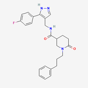molecular formula C25H27FN4O2 B3768953 N-[[5-(4-fluorophenyl)-1H-pyrazol-4-yl]methyl]-6-oxo-1-(3-phenylpropyl)piperidine-3-carboxamide 
