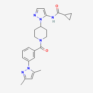 molecular formula C24H28N6O2 B3769223 N-[2-[1-[3-(3,5-dimethylpyrazol-1-yl)benzoyl]piperidin-4-yl]pyrazol-3-yl]cyclopropanecarboxamide 