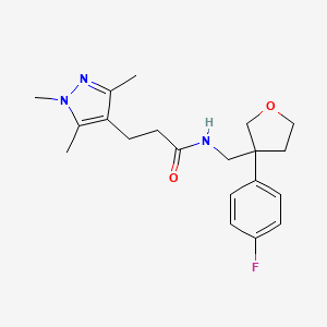 molecular formula C20H26FN3O2 B3769265 N-{[3-(4-fluorophenyl)tetrahydrofuran-3-yl]methyl}-3-(1,3,5-trimethyl-1H-pyrazol-4-yl)propanamide 