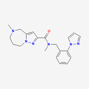 molecular formula C20H24N6O B3769299 N,5-dimethyl-N-[2-(1H-pyrazol-1-yl)benzyl]-5,6,7,8-tetrahydro-4H-pyrazolo[1,5-a][1,4]diazepine-2-carboxamide 
