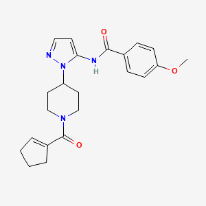 molecular formula C22H26N4O3 B3769396 N-{1-[1-(1-cyclopenten-1-ylcarbonyl)-4-piperidinyl]-1H-pyrazol-5-yl}-4-methoxybenzamide 