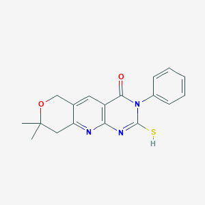 molecular formula C18H17N3O2S B376949 8,8-dimethyl-3-phenyl-2-thioxo-1,2,3,6,8,9-hexahydro-4H-pyrano[3',4':5,6]pyrido[2,3-d]pyrimidin-4-one CAS No. 267665-49-6