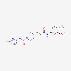 molecular formula C22H28N4O4 B3769633 N-(2,3-dihydro-1,4-benzodioxin-6-yl)-3-[1-[2-(3-methylpyrazol-1-yl)acetyl]piperidin-4-yl]propanamide 