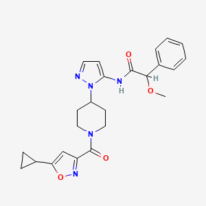 molecular formula C24H27N5O4 B3770276 N-(1-{1-[(5-cyclopropyl-3-isoxazolyl)carbonyl]-4-piperidinyl}-1H-pyrazol-5-yl)-2-methoxy-2-phenylacetamide 