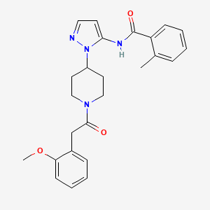 molecular formula C25H28N4O3 B3770289 N-(1-{1-[(2-methoxyphenyl)acetyl]-4-piperidinyl}-1H-pyrazol-5-yl)-2-methylbenzamide 