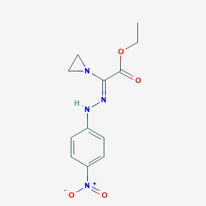 molecular formula C12H14N4O4 B377038 Ethyl 1-aziridinyl({4-nitrophenyl}hydrazono)acetate 