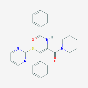 molecular formula C25H24N4O2S B377047 N-[2-phenyl-1-(1-piperidinylcarbonyl)-2-(2-pyrimidinylsulfanyl)vinyl]benzamide CAS No. 300669-74-3
