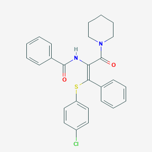molecular formula C27H25ClN2O2S B377051 N-[2-[(4-chlorophenyl)sulfanyl]-2-phenyl-1-(1-piperidinylcarbonyl)vinyl]benzamide 