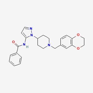 molecular formula C24H26N4O3 B3770633 N-{1-[1-(2,3-dihydro-1,4-benzodioxin-6-ylmethyl)-4-piperidinyl]-1H-pyrazol-5-yl}benzamide 