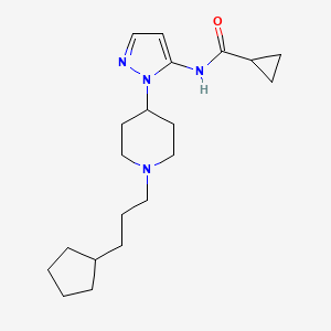 molecular formula C20H32N4O B3770783 N-{1-[1-(3-cyclopentylpropyl)-4-piperidinyl]-1H-pyrazol-5-yl}cyclopropanecarboxamide 