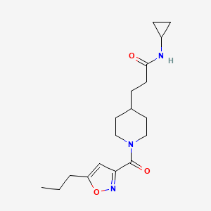 molecular formula C18H27N3O3 B3771020 N-cyclopropyl-3-[1-(5-propyl-1,2-oxazole-3-carbonyl)piperidin-4-yl]propanamide 
