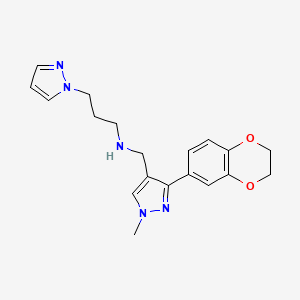 molecular formula C19H23N5O2 B3771031 N-{[3-(2,3-dihydro-1,4-benzodioxin-6-yl)-1-methyl-1H-pyrazol-4-yl]methyl}-3-(1H-pyrazol-1-yl)-1-propanamine 