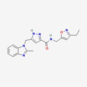 molecular formula C19H20N6O2 B3771043 N-[(3-ethyl-5-isoxazolyl)methyl]-5-[(2-methyl-1H-benzimidazol-1-yl)methyl]-1H-pyrazole-3-carboxamide 