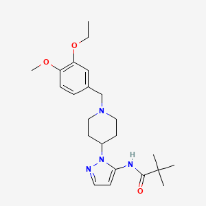 molecular formula C23H34N4O3 B3771290 N-{1-[1-(3-ethoxy-4-methoxybenzyl)-4-piperidinyl]-1H-pyrazol-5-yl}-2,2-dimethylpropanamide 